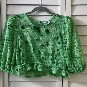 Green Lace Peplum Crop Top - Unbranded